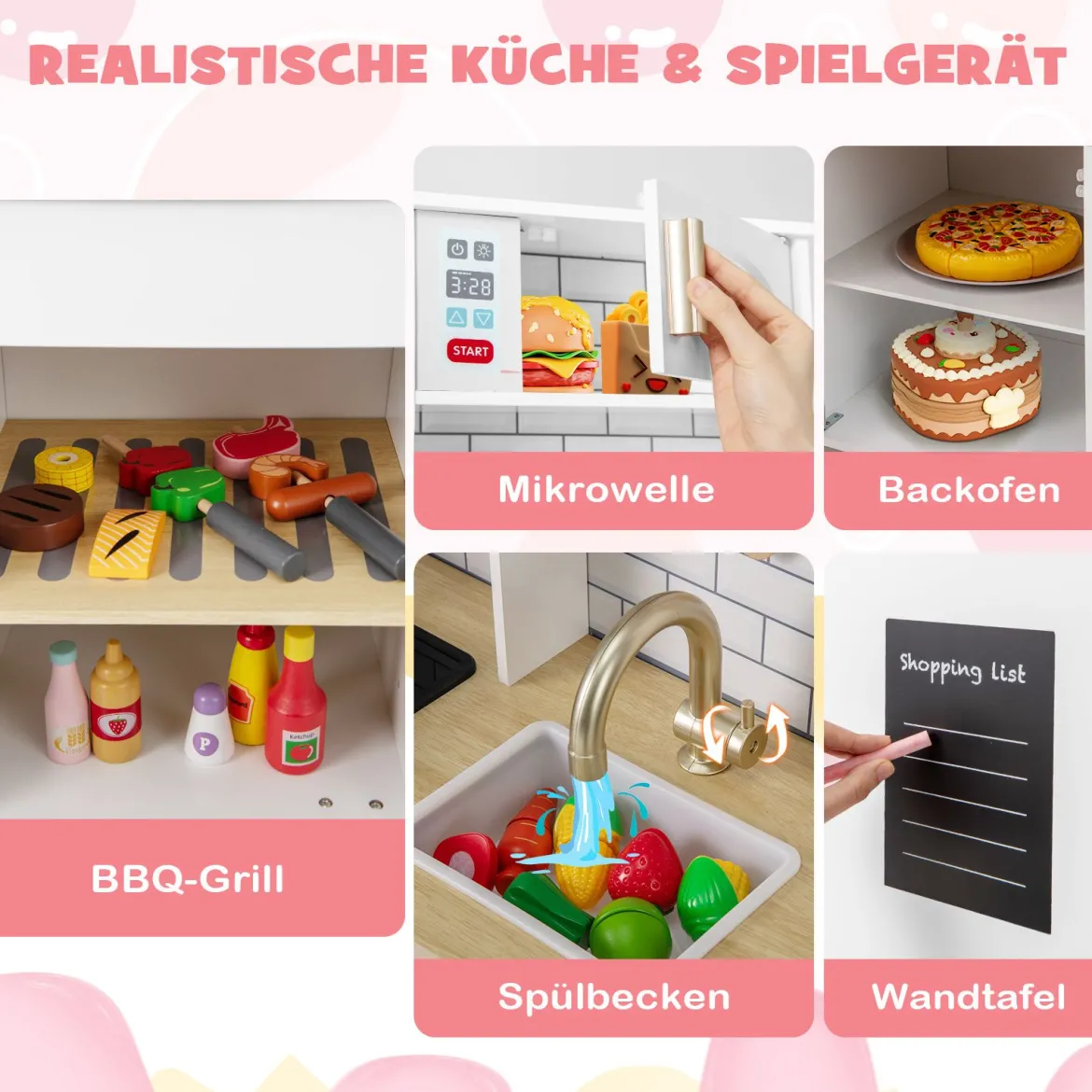 Kinderküche mit Eismaschine & Dunstabzugshaube & Tafel Spielküche Holzküche Weiß
