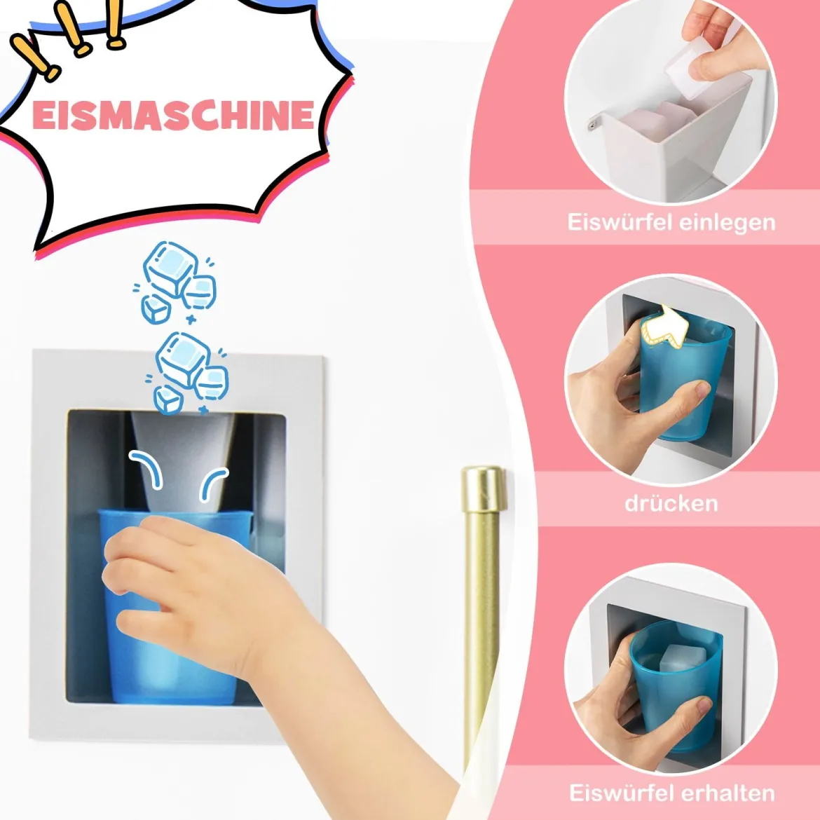Kinderküche mit Eismaschine & Dunstabzugshaube & Tafel Spielküche Holzküche Weiß