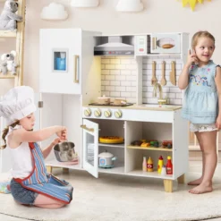 Kinderküche mit Eismaschine & Dunstabzugshaube & Tafel Spielküche Holzküche Weiß