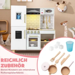 Kinderküche mit Eismaschine & Dunstabzugshaube & Tafel Spielküche Holzküche Weiß