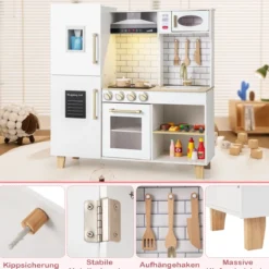 Kinderküche mit Eismaschine & Dunstabzugshaube & Tafel Spielküche Holzküche Weiß