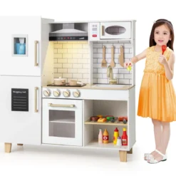 Kinderküche mit Eismaschine & Dunstabzugshaube & Tafel Spielküche Holzküche Weiß