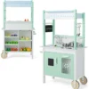 Kinderküche mit Kaufladen & Rollen & 17 Zubehör & Licht & Fernbedienung Spielküche Grün