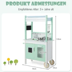 Kinderküche mit Kaufladen & Rollen & 17 Zubehör & Licht & Fernbedienung Spielküche Grün