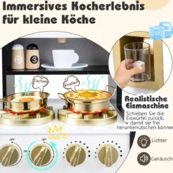 Kinderküche mit Licht & Sound Spielküche mit Herd & Spüle & Wasserhahn Spielzeugküche Holzküche