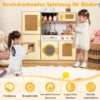 Kinderküche mit Rattantüren & Licht & Sound & Kühlschrank Spielküche Spielzeugküche Gelb