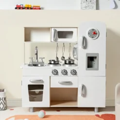 Kinderküche mit Realistischem Licht & Sound & Kühlschrank 72,5 x 29 x 81,5 cm Weiß
