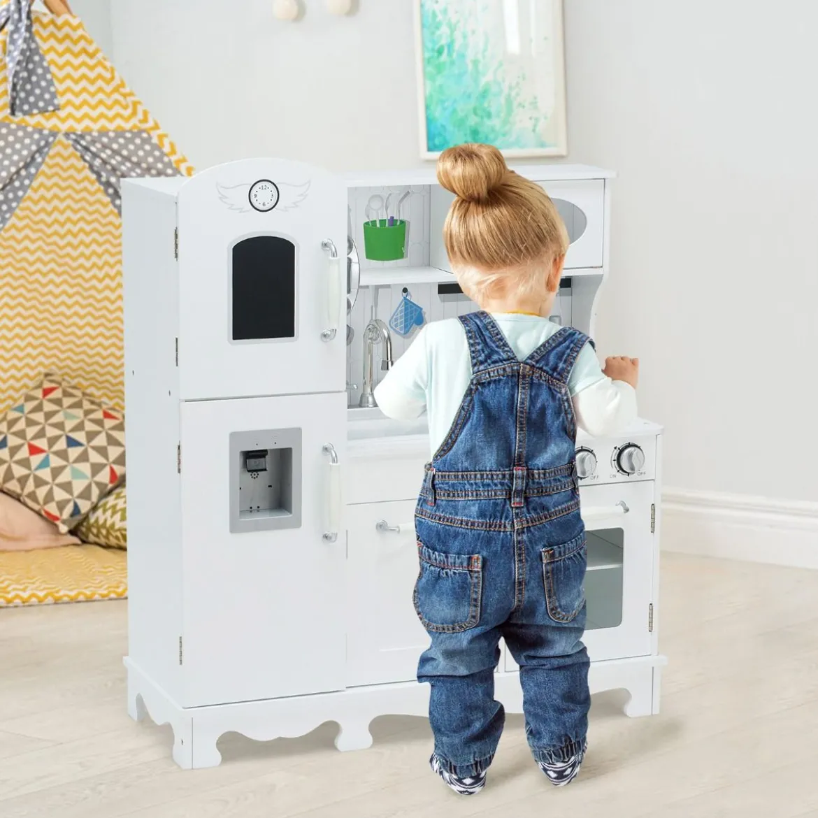 Kinderküche mit Realistischem Licht & Sound & Zubehöre 79 x 30 x 88,5 cm Weiß