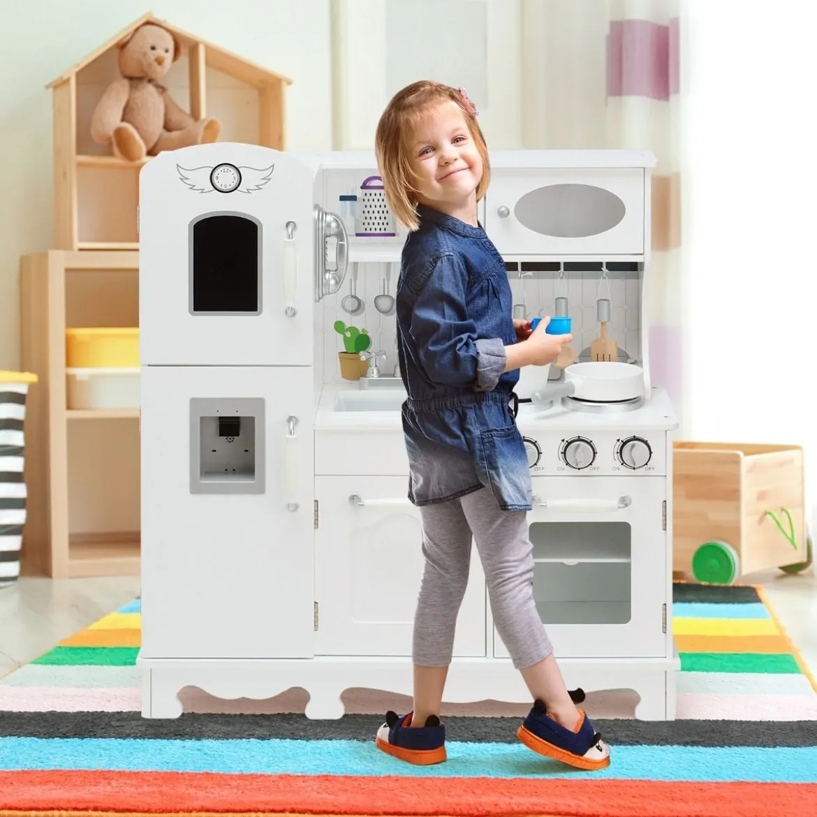 Kinderküche mit Realistischem Licht & Sound & Zubehöre 79 x 30 x 88,5 cm Weiß