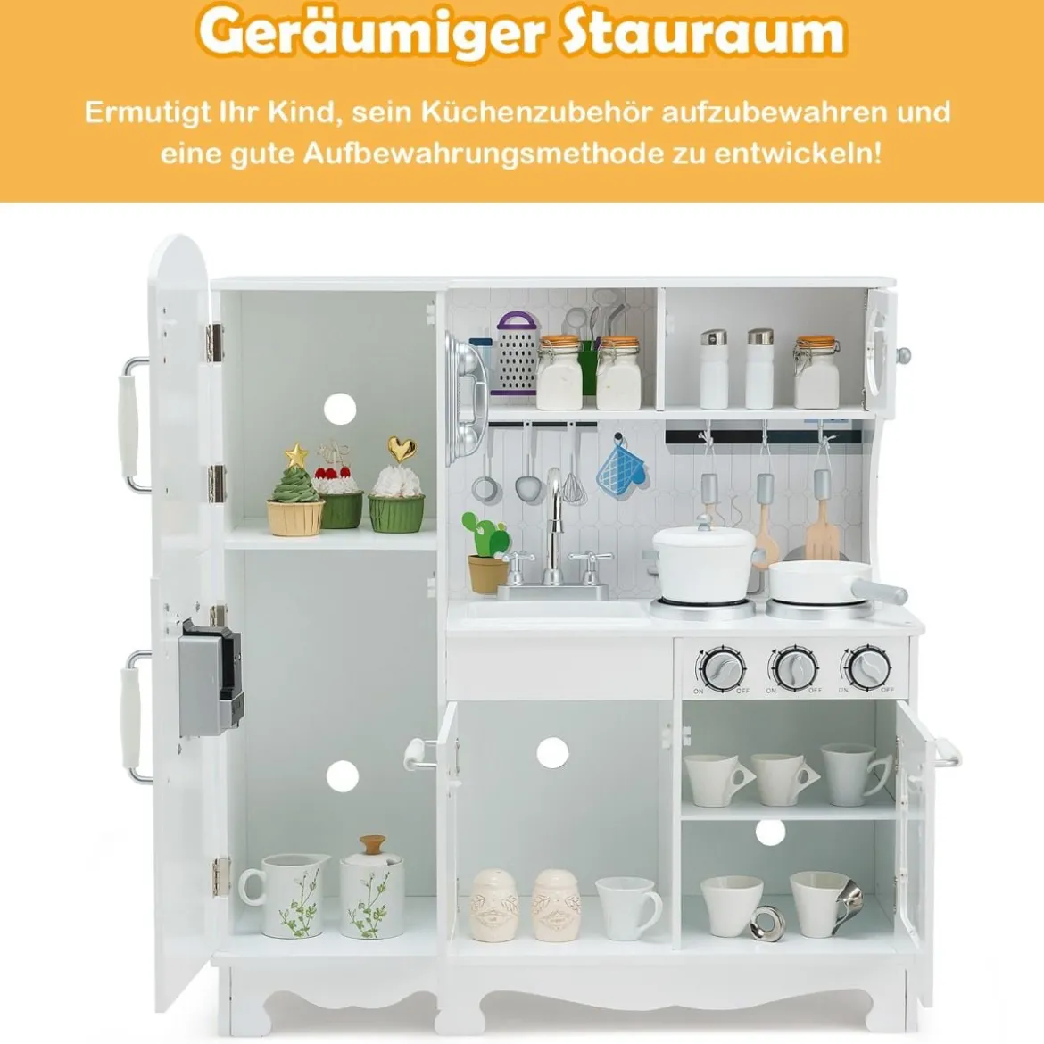 Kinderküche mit Realistischem Licht & Sound & Zubehöre 79 x 30 x 88,5 cm Weiß