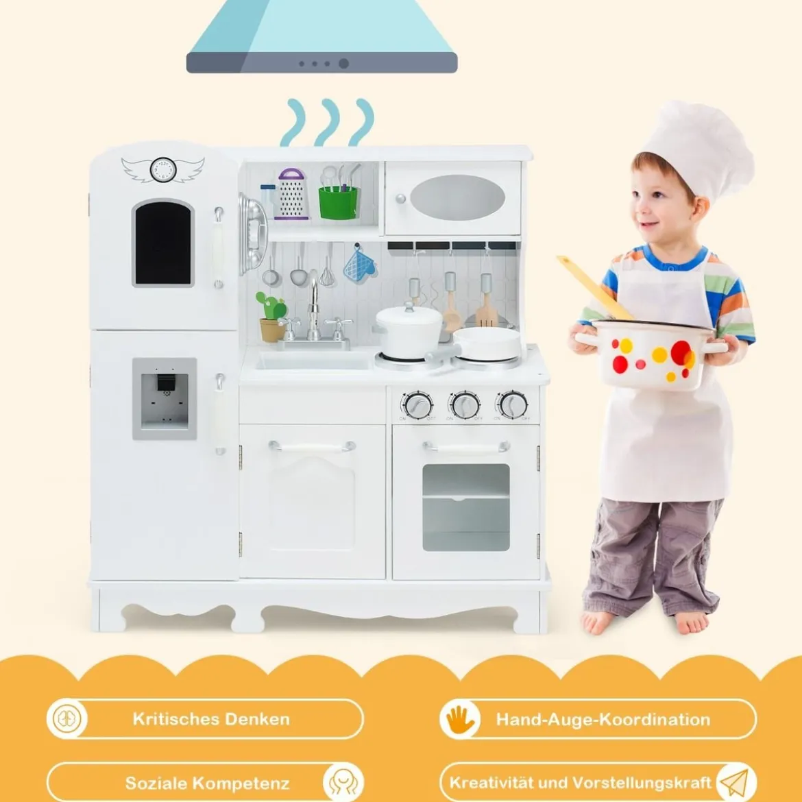 Kinderküche mit Realistischem Licht & Sound & Zubehöre 79 x 30 x 88,5 cm Weiß