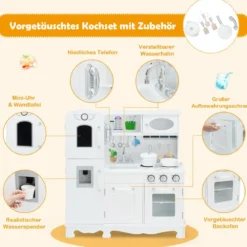 Kinderküche mit Realistischem Licht & Sound & Zubehöre 79 x 30 x 88,5 cm Weiß