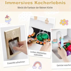 Kinderküche mit Stauraum & 17 Zubehörteilen Spielküche aus Holz Spielzeugküche Weiß