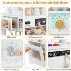 Kinderküche mit Stauraum & 17 Zubehörteilen Spielküche aus Holz Spielzeugküche Weiß