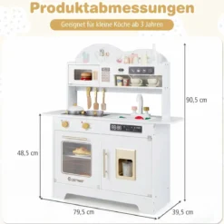 Kinderküche mit Stauraum & 17 Zubehörteilen Spielküche aus Holz Spielzeugküche Weiß