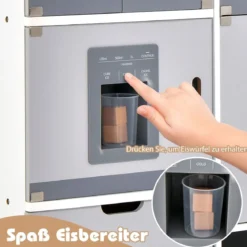 Kinderküche mit Trennbaren Kühlschrank & Lichter & Musik & Sound & 12 Zubehör Kühlschrank