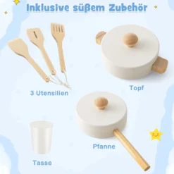 Kinderküche mit Vorhängen & Herd & Spüle & Ofen & Wasserspender Spielküchefür Kinder ab 3 J.