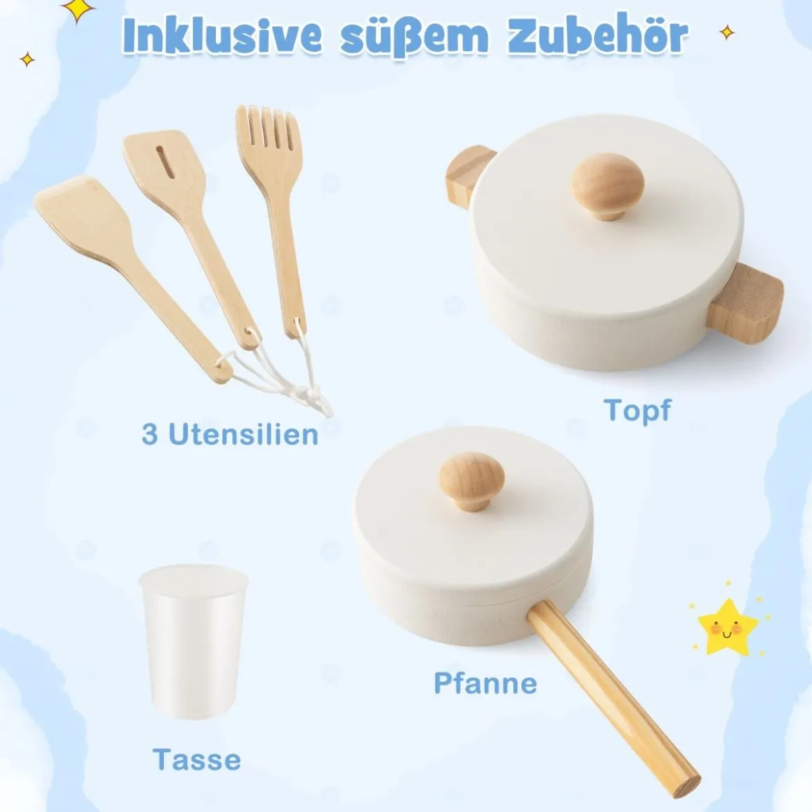 Kinderküche mit Vorhängen & Herd & Spüle & Ofen & Wasserspender Spielküchefür Kinder ab 3 J.