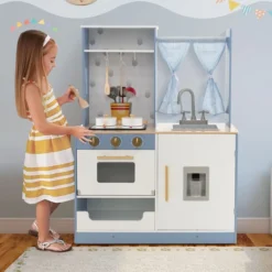 Kinderküche mit Vorhängen & Herd & Spüle & Ofen & Wasserspender Spielküchefür Kinder ab 3 J.