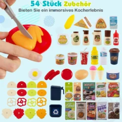Kinderküche mit 54 Zubehör Spielküche PuppenkücheSpielzeugküche für Kinder ab 3 Jahren Blau