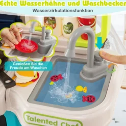 Kinderküche mit 54 Zubehör Spielküche PuppenkücheSpielzeugküche für Kinder ab 3 Jahren Blau