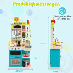 Kinderküche mit 54 Zubehör Spielküche PuppenkücheSpielzeugküche für Kinder ab 3 Jahren Blau