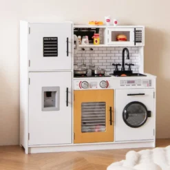 Kinderküche mit Zubehör Spielküchen-Spielzeugset mit Ofen & Waschmaschine