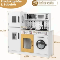Kinderküche mit Zubehör Spielküchen-Spielzeugset mit Ofen & Waschmaschine