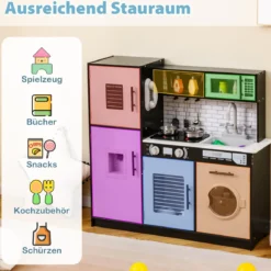Kinderküche mit Zubehör Spielküchen-Spielzeugset mit Ofen & Waschmaschine Schwarz
