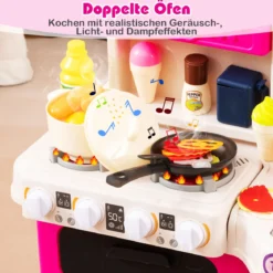 Kinderküche mit 54 Zubehör Spielküche PuppenkücheSpielzeugküche für Kinder ab 3 Jahren Rosa