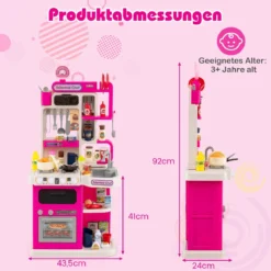 Kinderküche mit 54 Zubehör Spielküche PuppenkücheSpielzeugküche für Kinder ab 3 Jahren Rosa