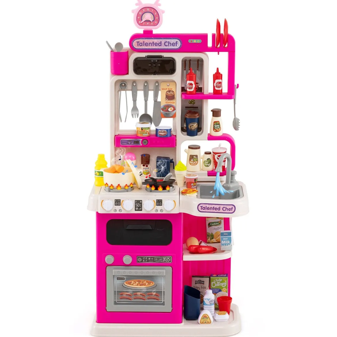 Kinderküche mit 54 Zubehör Spielküche PuppenkücheSpielzeugküche für Kinder ab 3 Jahren Rosa