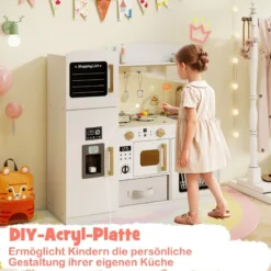 Kinderküche mit Zubehör Spielküche mit Schreibtafel Eismaschine Spüle Spielzeugküche Weiß
