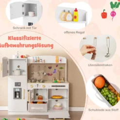 Kinderküche mit Zubehör Spielküche mit Schreibtafel Eismaschine Spüle Spielzeugküche Weiß