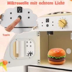 Kinderküche mit Zubehör Spielküche mit Schreibtafel Eismaschine Spüle Spielzeugküche Weiß