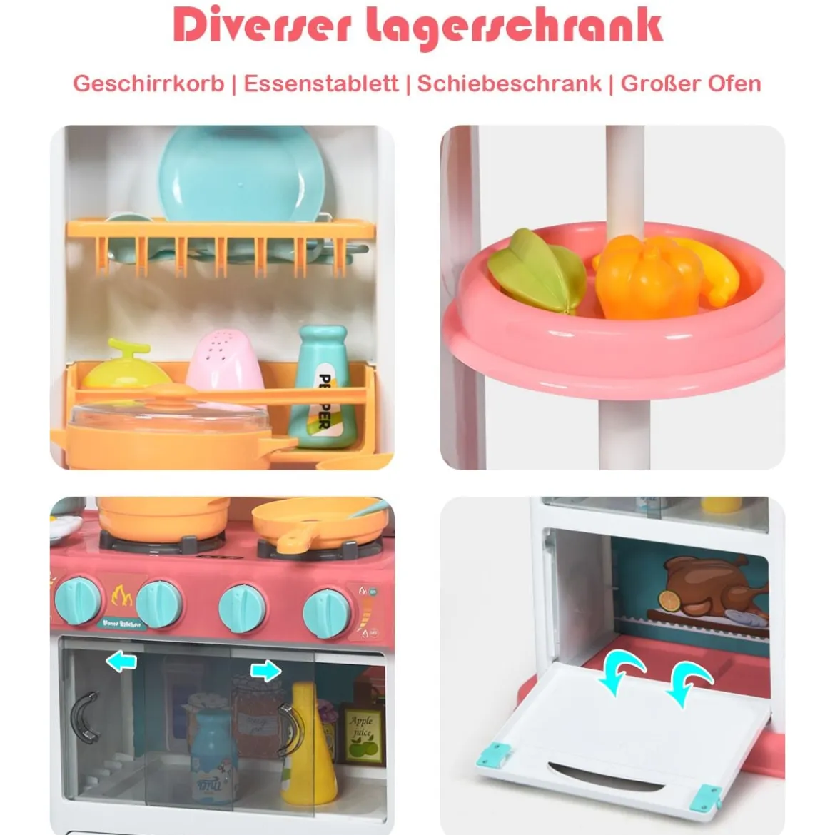 Kinder Küchen Kochset Kinderküche mit Spieluhr und Lichtern Spielzeugküche für Kleinkinder Rosa