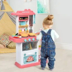 Kinder Küchen Kochset Kinderküche mit Spieluhr und Lichtern Spielzeugküche für Kleinkinder Rosa