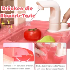 Kinder Küchen Kochset Kinderküche mit Spieluhr und Lichtern Spielzeugküche für Kleinkinder Rosa
