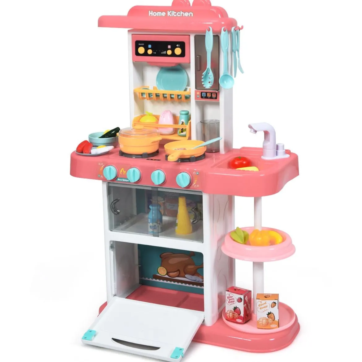 Kinder Küchen Kochset Kinderküche mit Spieluhr und Lichtern Spielzeugküche für Kleinkinder Rosa