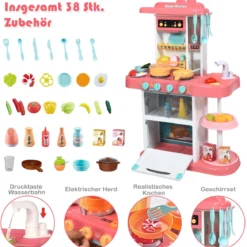 Kinder Küchen Kochset Kinderküche mit Spieluhr und Lichtern Spielzeugküche für Kleinkinder Rosa