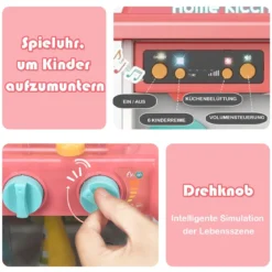 Kinder Küchen Kochset Kinderküche mit Spieluhr und Lichtern Spielzeugküche für Kleinkinder Rosa