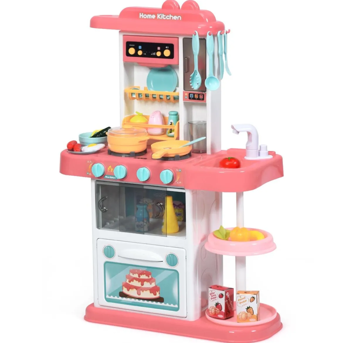 Kinder Küchen Kochset Kinderküche mit Spieluhr und Lichtern Spielzeugküche für Kleinkinder Rosa