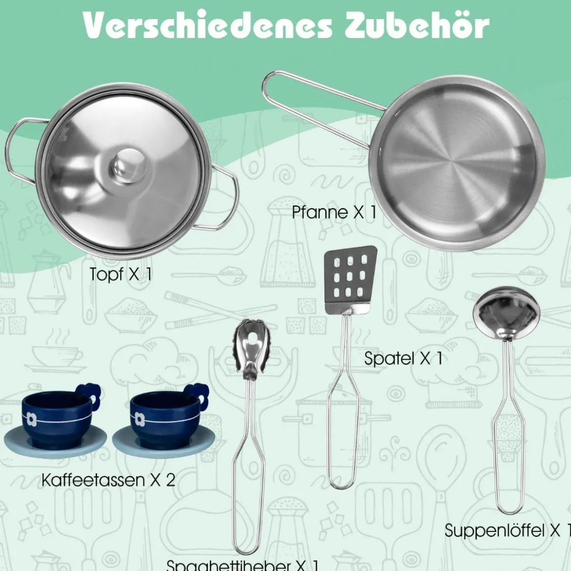 Kinder-Küchenset Spielküche mit Licht Hocker Kaffeemaschine Wasserspender Herd