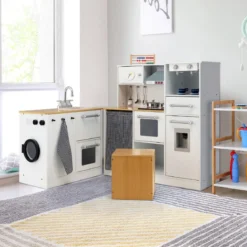 Kinder-Küchenset Spielküche mit Licht Hocker Kaffeemaschine Wasserspender Herd