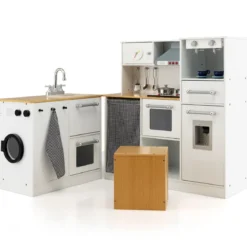Kinder-Küchenset Spielküche mit Licht Hocker Kaffeemaschine Wasserspender Herd