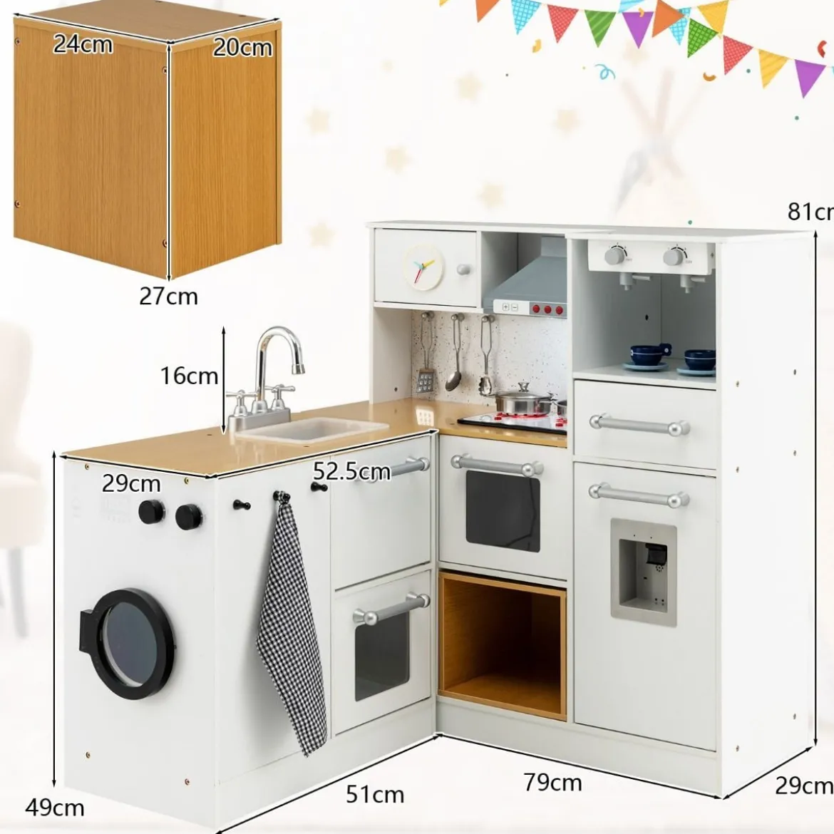 Kinder-Küchenset Spielküche mit Licht Hocker Kaffeemaschine Wasserspender Herd