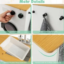 Kinder-Küchenset Spielküche mit Licht Hocker Kaffeemaschine Wasserspender Herd