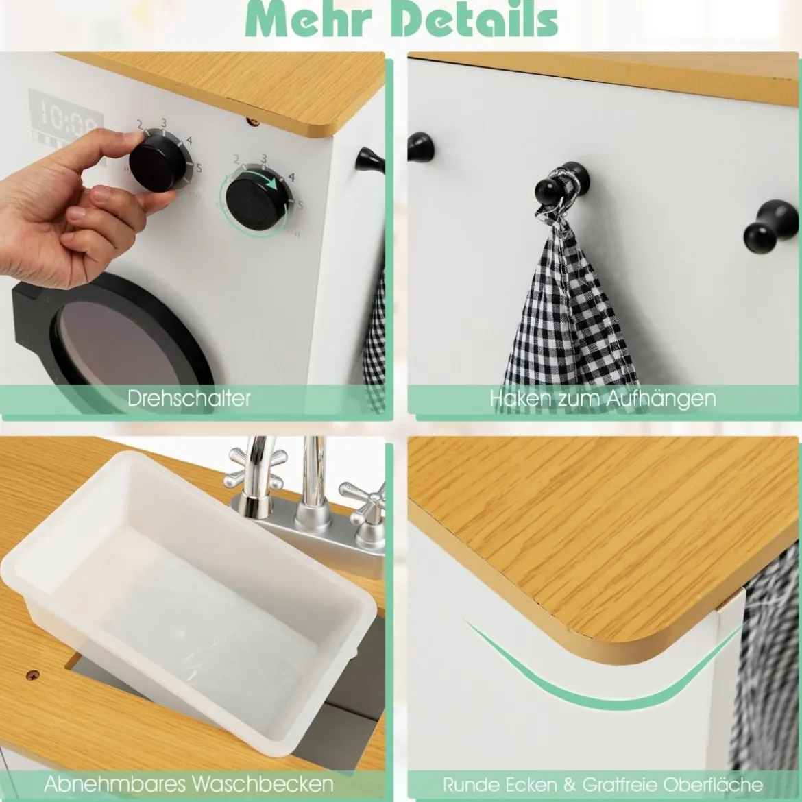Kinder-Küchenset Spielküche mit Licht Hocker Kaffeemaschine Wasserspender Herd