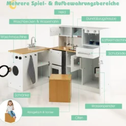 Kinder-Küchenset Spielküche mit Licht Hocker Kaffeemaschine Wasserspender Herd