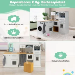 Kinder-Küchenset Spielküche mit Licht Hocker Kaffeemaschine Wasserspender Herd